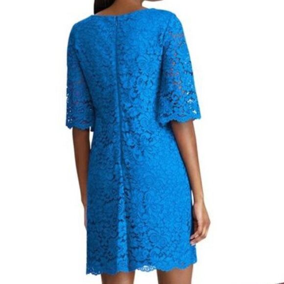 Ralph Lauren Blue Sheath Dress 3/4 Sleeve Crew Neck - Picture 2 of 11